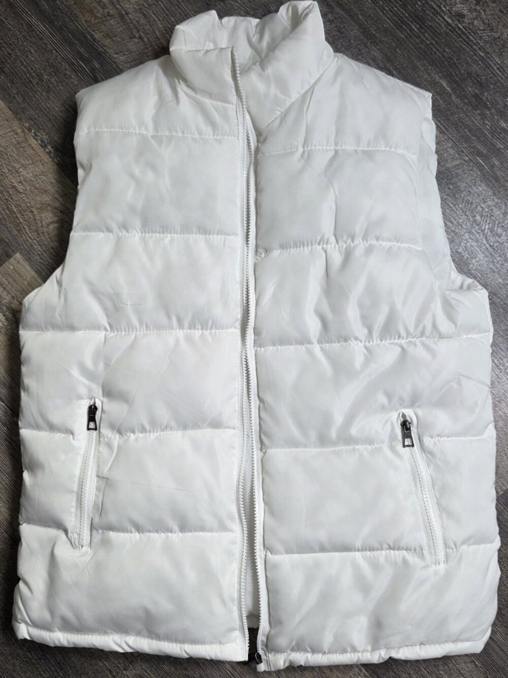 White Puffer Vest Full front Zipper + Pockets - Size Large
